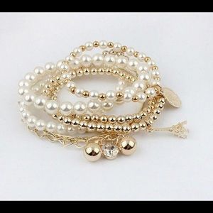 Bracelet set - pearl & gold